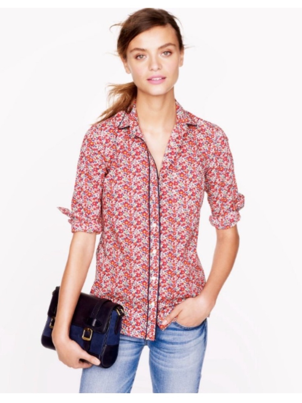 J. Crew x Liberty London Art Fabrics Boy Shirt Betsy Ann Red Floral Print Size 4